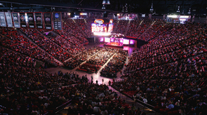 The Vieja Arena at San Diego State University was filled to the brim on April 19 with the scores of people who turned out to listen to the 14th Dalai Lama lecture about upholding compassion in a changing world. (Photo by Tim Mantoani) The Vieja Arena at San Diego State University was filled to the brim on April 19 with the scores of people who turned out to listen to the 14th Dalai Lama lecture about upholding compassion in a changing world. (Photo by Tim Mantoani)